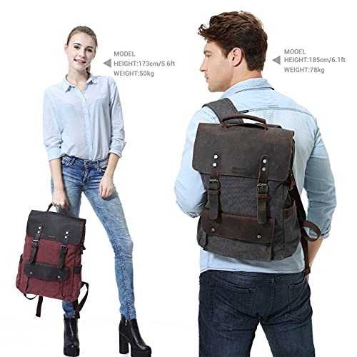 VASCHY Vintage Leather Canvas Backpack for Men