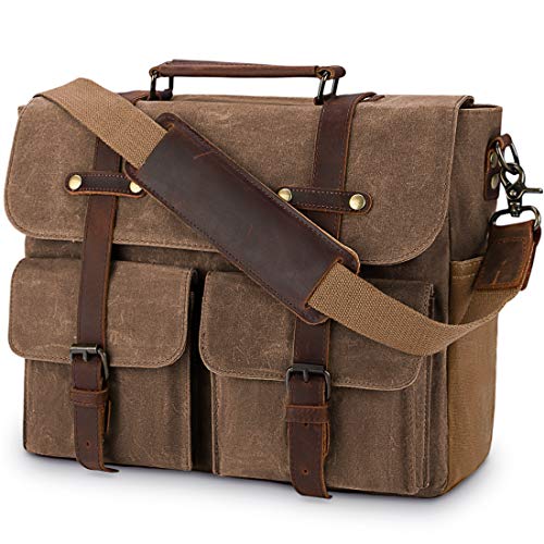 NUBILY Herren Aktentasche Leder Canvas Schultertasche, Braun