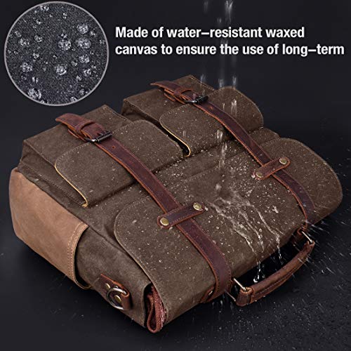 NUBILY Herren Aktentasche Leder Canvas Schultertasche, Braun