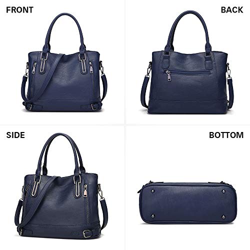 Vintage Dark Blue Leather Designer Handbag for Women
