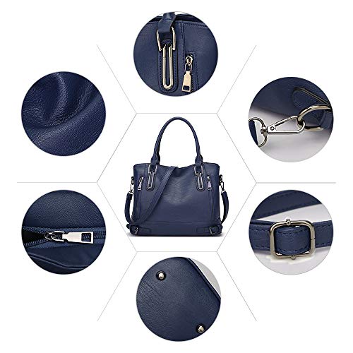 Vintage Dark Blue Leather Designer Handbag for Women