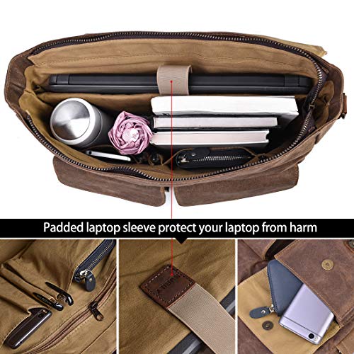 NUBILY Herren Aktentasche Leder Canvas Schultertasche, Braun