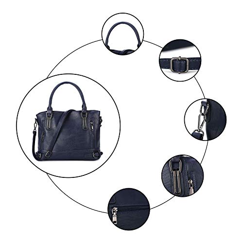 Vintage Dark Blue Leather Designer Handbag for Women