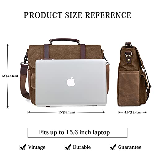 NUBILY Herren Aktentasche Leder Canvas Schultertasche, Braun