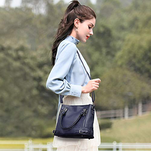 Vintage Dark Blue Leather Designer Handbag for Women
