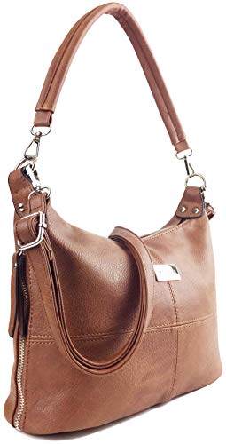 Italian Fashion Grained PU Leather Medium Handbag (Aged Tan)