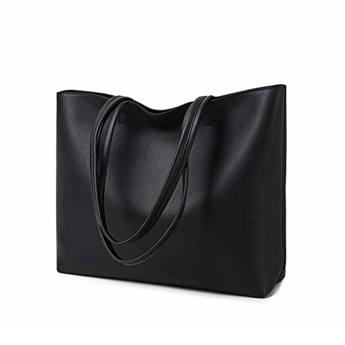 MEEGIRL Black Leather Tote: Simple, Stylish Handbag for Women