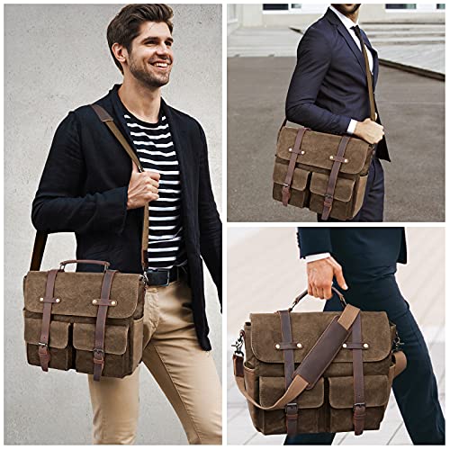 NUBILY Herren Aktentasche Leder Canvas Schultertasche, Braun