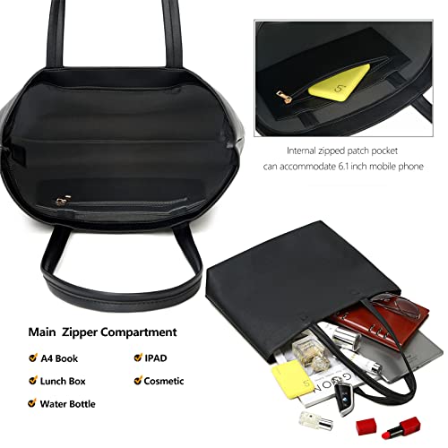 MEEGIRL Black Leather Tote: Simple, Stylish Handbag for Women