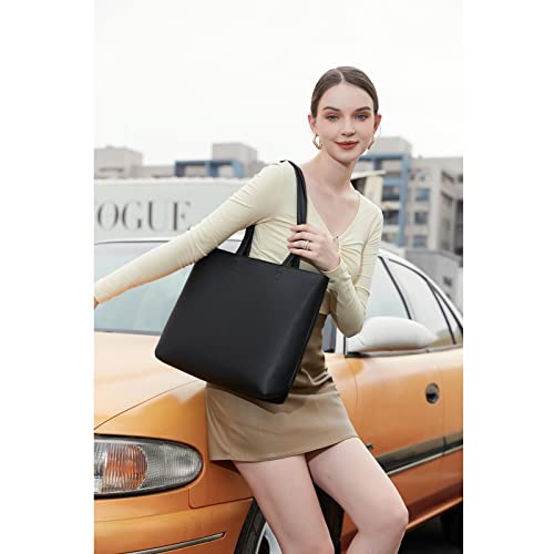 MEEGIRL Black Leather Tote: Simple, Stylish Handbag for Women