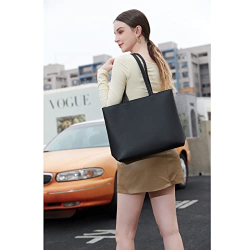 MEEGIRL Black Leather Tote: Simple, Stylish Handbag for Women