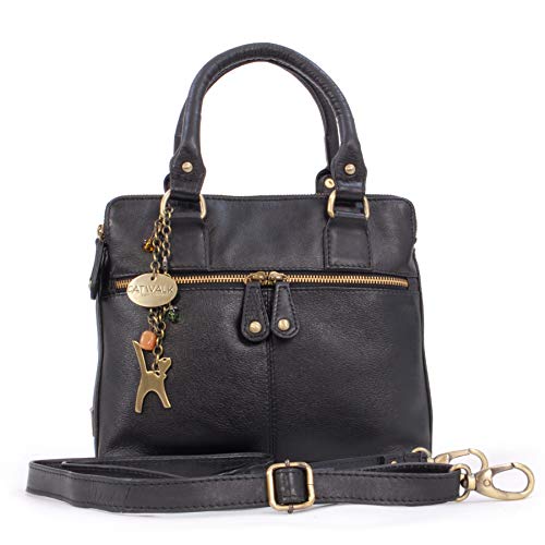 Designer Black Leather Vintage Handbag - VICKY