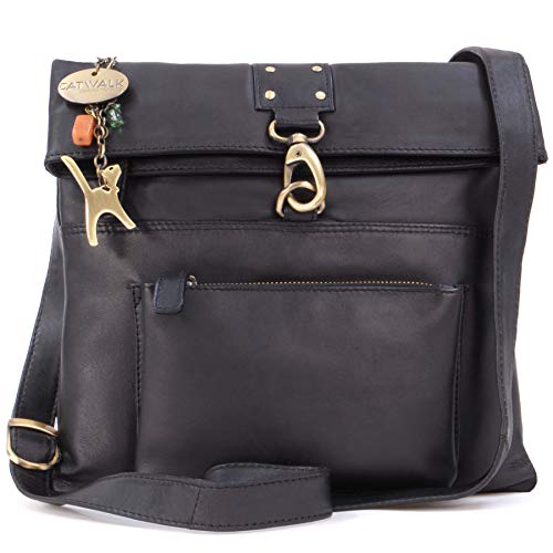 Catwalk Collection Leather Cross Body Bag - Black
