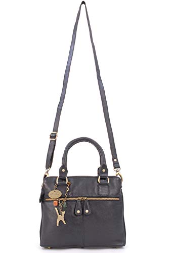 Designer Black Leather Vintage Handbag - VICKY