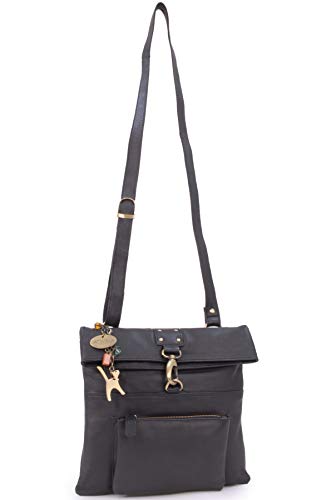 Catwalk Collection Leather Cross Body Bag - Black
