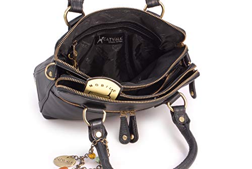Designer Black Leather Vintage Handbag - VICKY