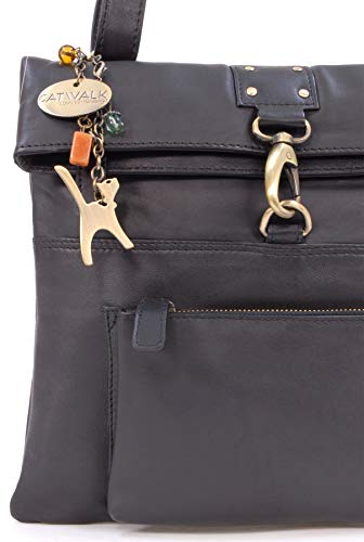 Catwalk Collection Leather Cross Body Bag - Black