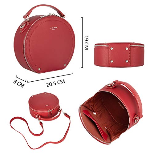 David Jones Red Round Crossbody Satchel - Designer Handbag