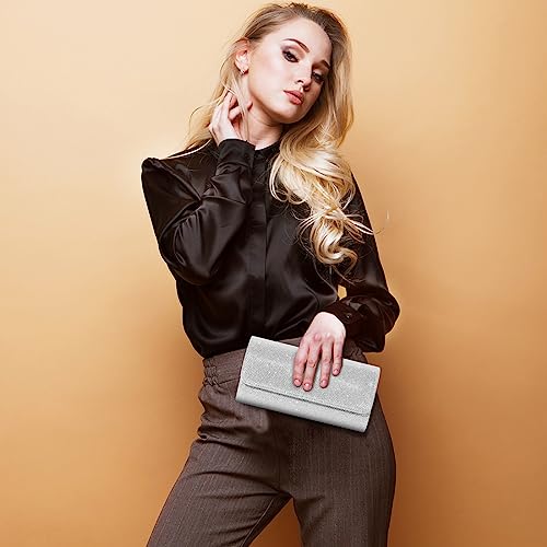 Velvet Clutch Handbag with Detachable Chain Strap (Silver)