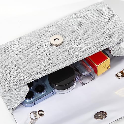 Velvet Clutch Handbag with Detachable Chain Strap (Silver)