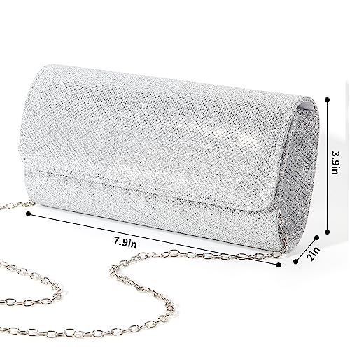 Velvet Clutch Handbag with Detachable Chain Strap (Silver)