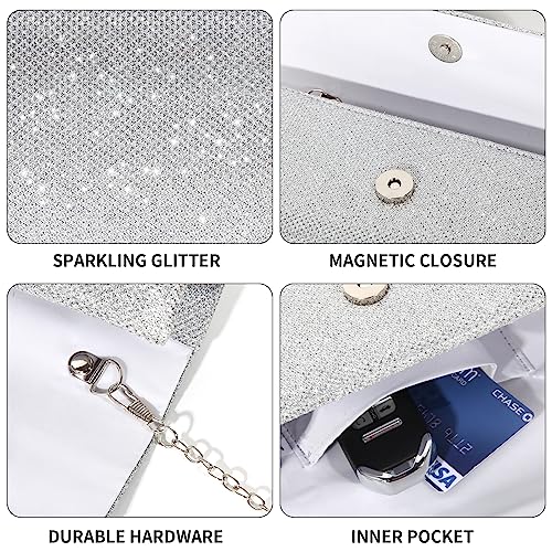 Velvet Clutch Handbag with Detachable Chain Strap (Silver)