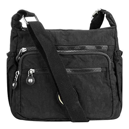 Milky Way Multi-Pocket Casual Crossbody Handbag - Black