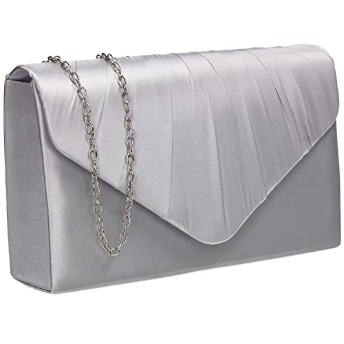 Silver Satin Evening Clutch Bag for Women