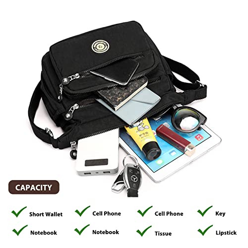 Milky Way Multi-Pocket Casual Crossbody Handbag - Black