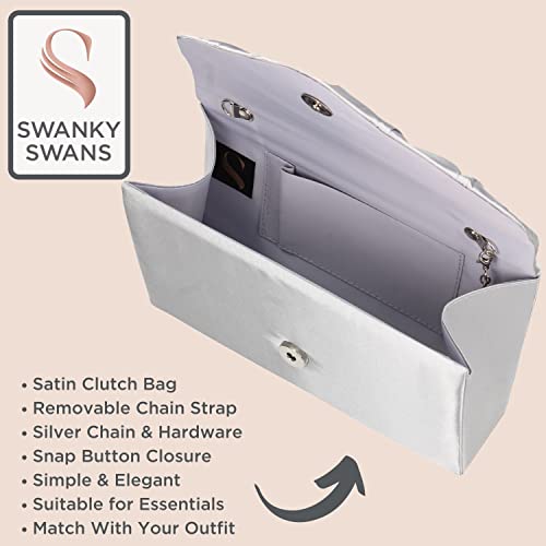 Silver Satin Evening Clutch Bag for Women
