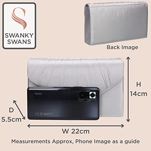 Silver Satin Evening Clutch Bag for Women