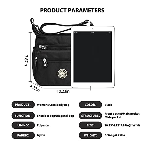 Milky Way Multi-Pocket Casual Crossbody Handbag - Black