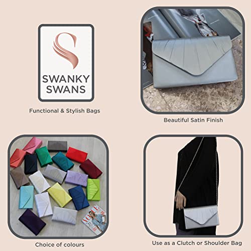 Silver Satin Evening Clutch Bag for Women