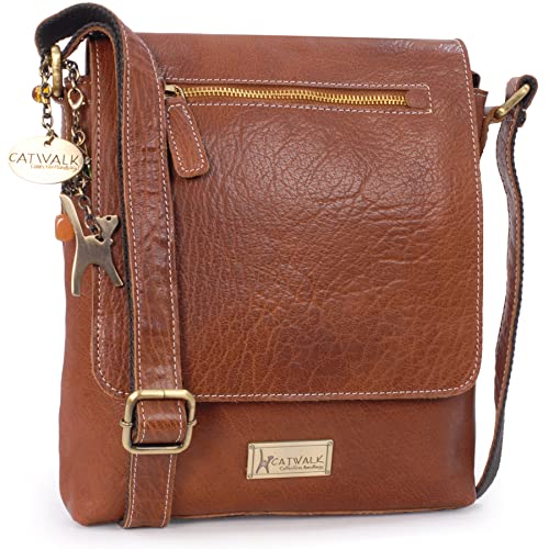Catwalk Collection ANJA Leather Messenger Bag - Tan