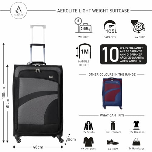 Aerolite Large Lightweight 4 Wheel Spinner Suitcase