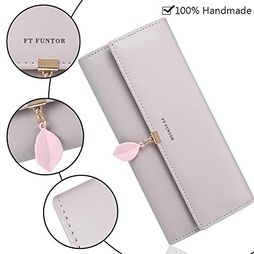 Grey FT FUNTOR Leaf Pendant Ladies Wallet