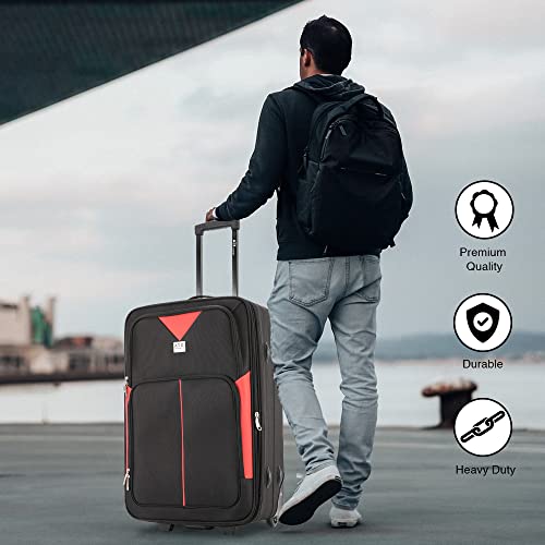 Designer Handbag: Large expandable suitcase with lock (Black/Red)