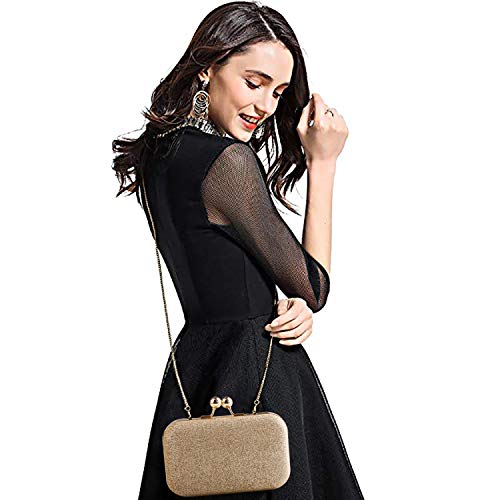 Gold Glitter Evening Clutch - Elegant Designer Handbag