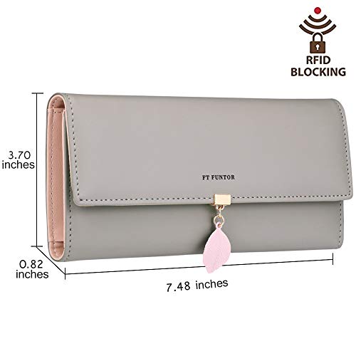 Grey FT FUNTOR Leaf Pendant Ladies Wallet