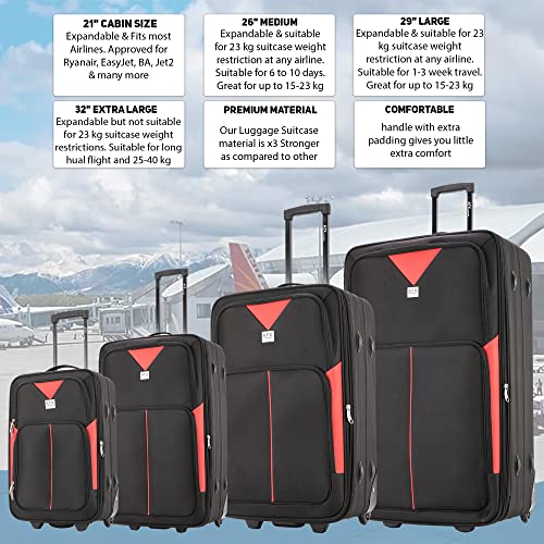 Designer Handbag: Large expandable suitcase with lock (Black/Red)
