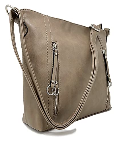 Women's Fashion Shoulder Bag in Faux Suede Nu Buck - Mocca