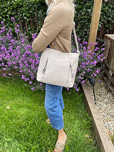 Women's Fashion Shoulder Bag in Faux Suede Nu Buck - Mocca