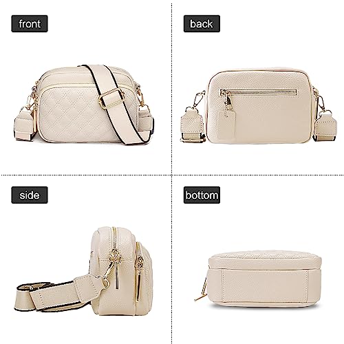 Leather Crossbody Bag with Adjustable Strap - Beige