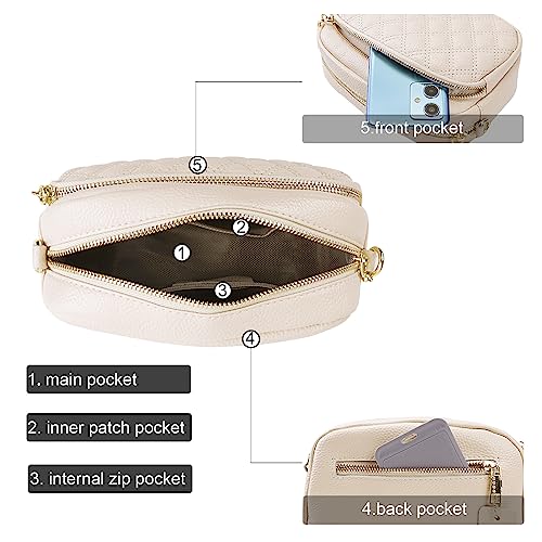 Leather Crossbody Bag with Adjustable Strap - Beige