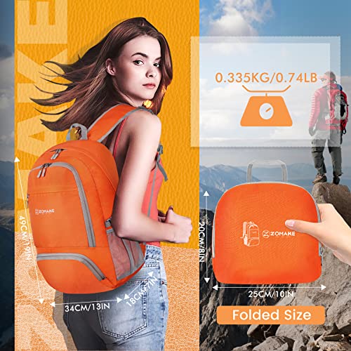 ZOMAKE 30L Lightweight Packable Hiking Backpack - Orange