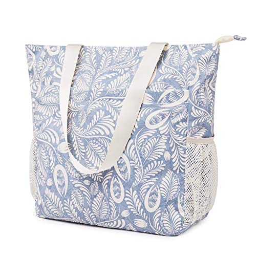 WANDF Floral Beach Tote: Blue Leaf Designer Shoulder Bag