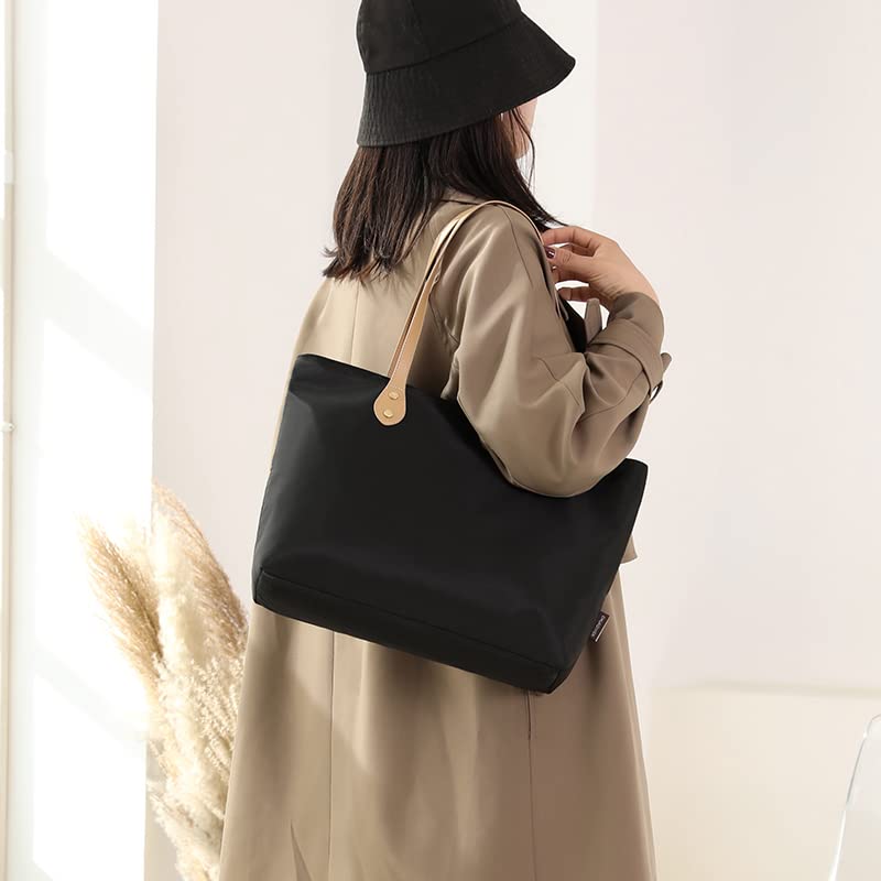 Waterproof Nylon Large Tote Bag – Black