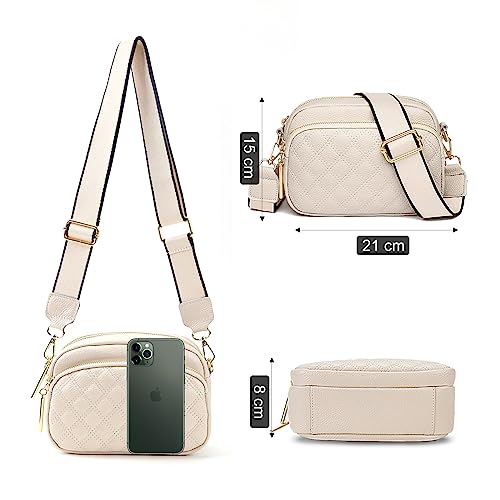 Leather Crossbody Bag with Adjustable Strap - Beige