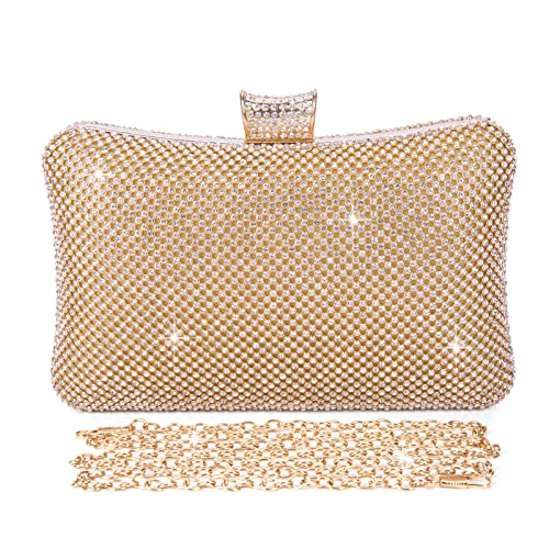 BAIGIO Sparkling Gold Diamante Clutch for Wedding