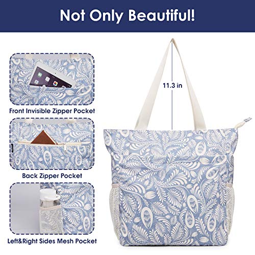 WANDF Floral Beach Tote: Blue Leaf Designer Shoulder Bag